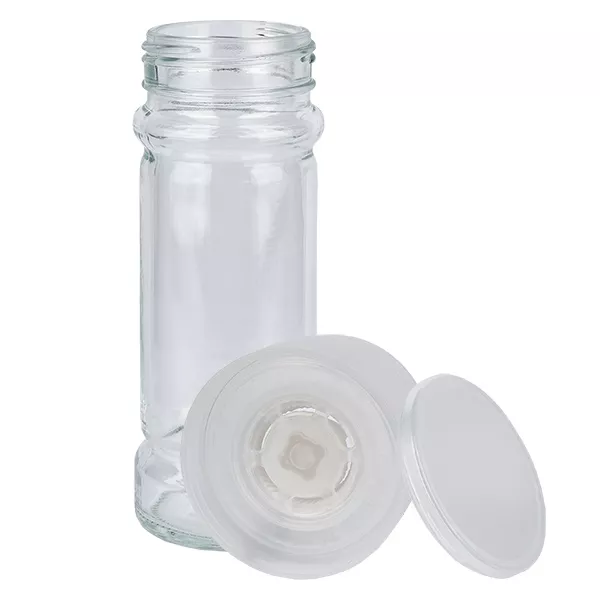 Zout-/kruidenpotje 100 ml met molen (grof) wit