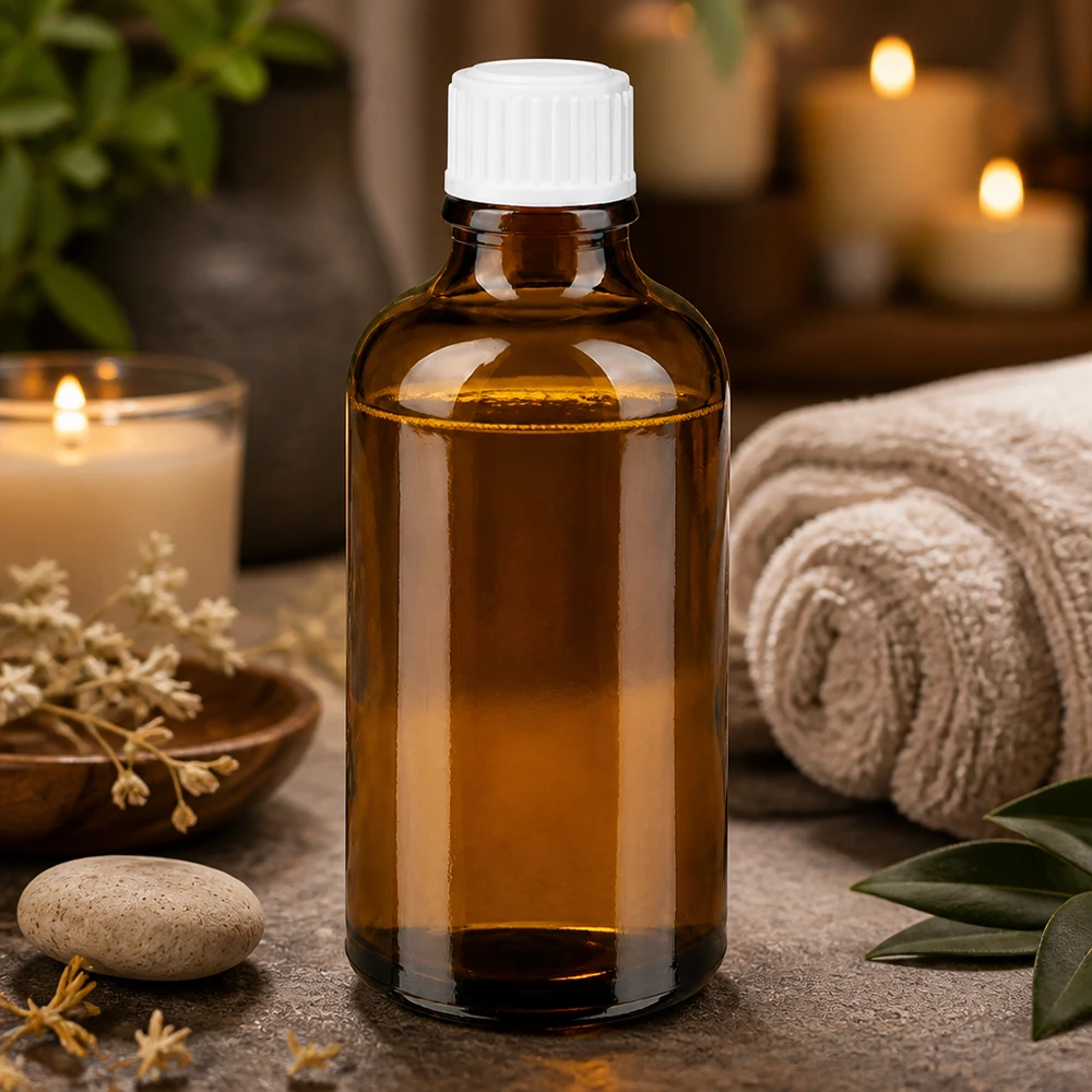Bruine glazen fles 50ml met wit schroefsluiting St Hoogwaardig bruin glazen flesje van 50 ml met UV-bescherming voor lichtgevoelige etherische oliën
