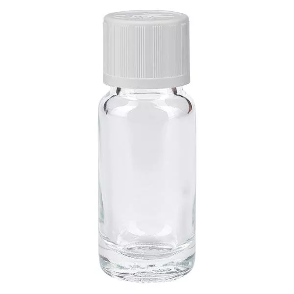 Helder glazen flessen 10ml met wit schroefsluiting kinderslot St Helder glazen flessen 10ml met wit schroefsluiting kinderslot St