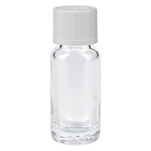 Helder glazen flessen 10ml met wit schroefsluiting kinderslot St Helder glazen flessen 10ml met wit schroefsluiting kinderslot St