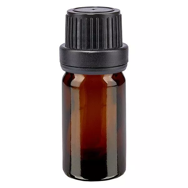 Bruine glazen fles 5ml met zwart druppelsluiting 2mm VR