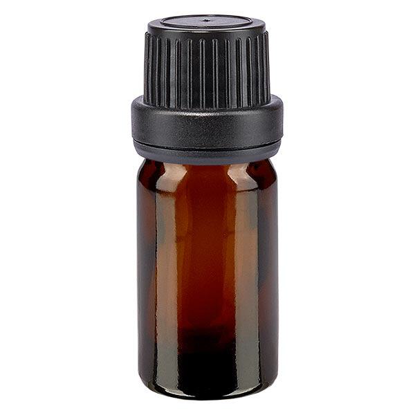 Bruine glazen fles 5ml met zwart druppelsluiting 2mm VR