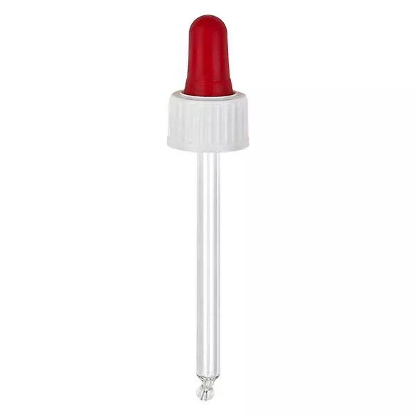 Glazen druppelpipet wit/rood 18 mm PL78 garantiesluiting St