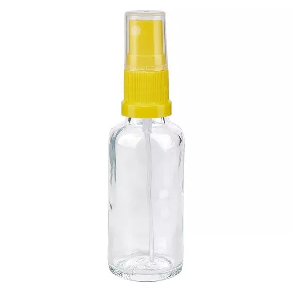 Helder glazen flessen 30ml met geel pompverstuiver Helder glazen flessen 30ml met geel pompverstuiver