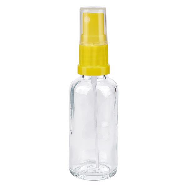 Helder glazen flessen 30ml met geel pompverstuiver Helder glazen flessen 30ml met geel pompverstuiver