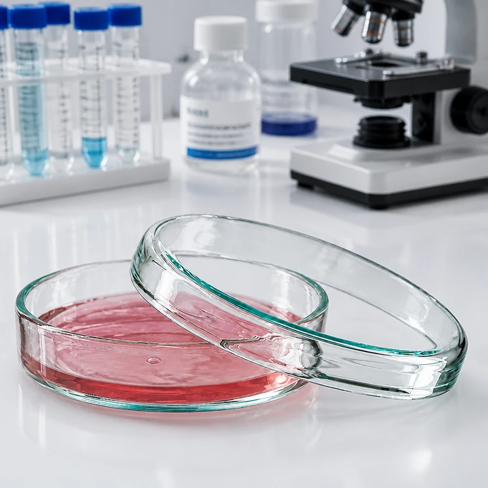 Petrischaal 70x15 mm van glas Glazen petrischaal 70 x 15 mm, tweedelig met deksel, voor microbiologisch onderzoek in het laboratorium