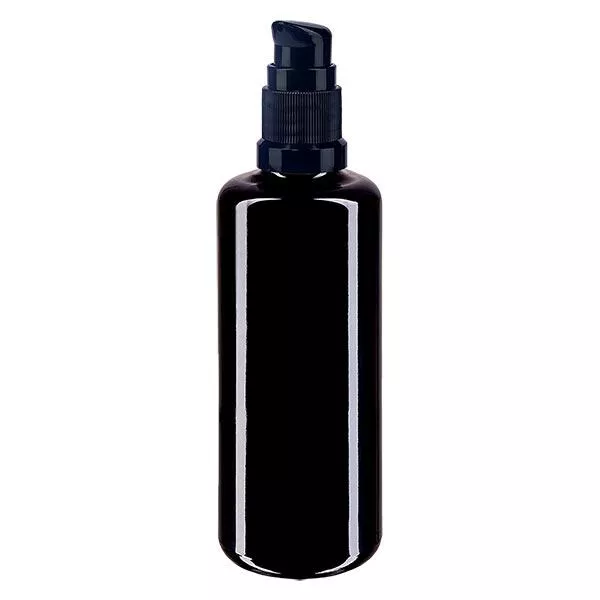 Violet glas fles 100 ml met pompsluiting zwart Violet glas fles 100 ml met pompsluiting zwart