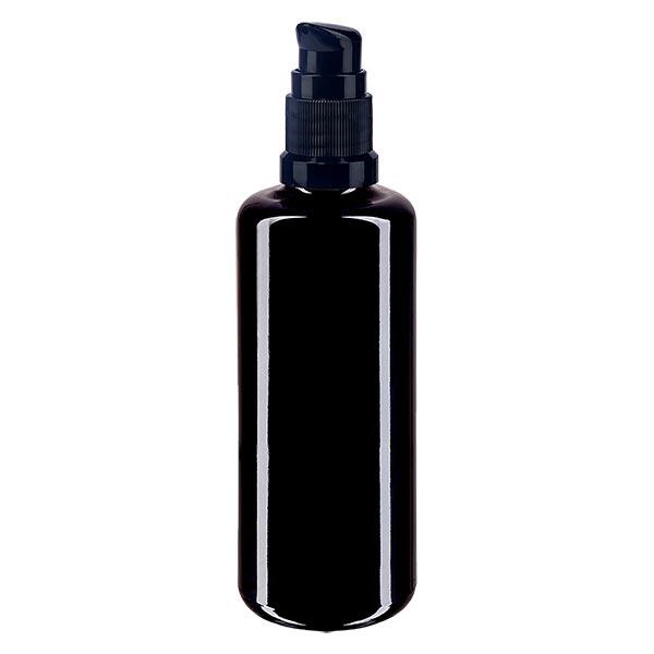 Violet glas fles 100 ml met pompsluiting zwart Violet glas fles 100 ml met pompsluiting zwart