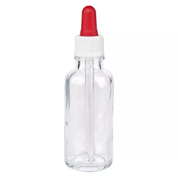 Pipetfles helder 30ml, pipet wit/rood ST Pipetfles helder 30ml, pipet wit/rood ST