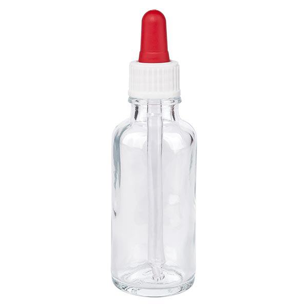Pipetfles helder 30ml, pipet wit/rood ST Pipetfles helder 30ml, pipet wit/rood ST