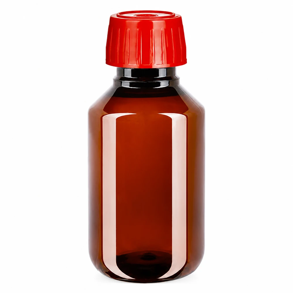PET fles 100ml met ontgassingsdop rood Chemicaliënbestendige PET-fles van 100 ml met een rode drukvereffeningsdop