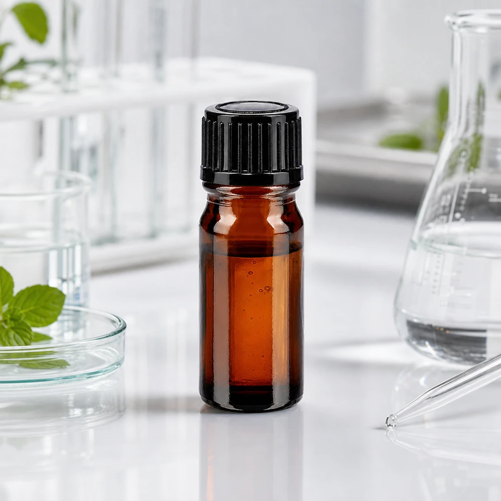 Bruine glazen fles 5ml met zwart schroefsluiting St 5 ml farmaceutisch flesje van bruin glas met UV-bescherming en zwarte standaarddop van 11 mm, ApoGlas