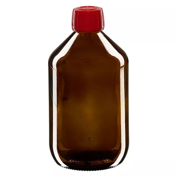 500ml Euro-medicijnfles bruin met rode schroefsluiting VR 500ml Euro-medicijnfles bruin met rode schroefsluiting VR