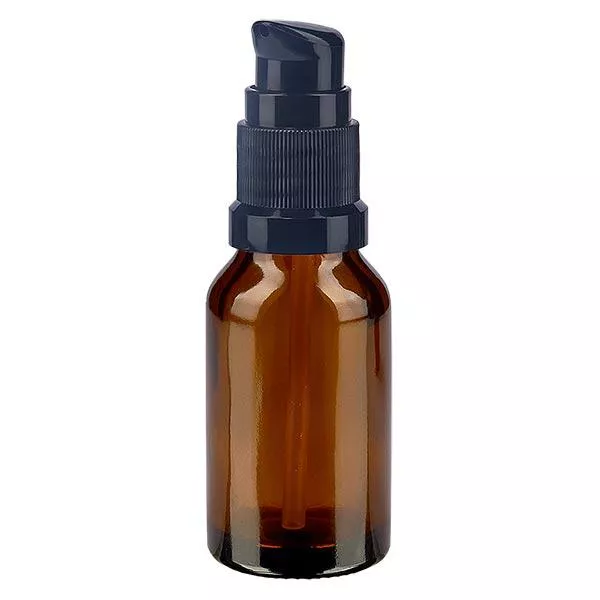 Bruine glazen flessen 15ml met zwart pompsluiting Bruine glazen flessen 15ml met zwart pompsluiting