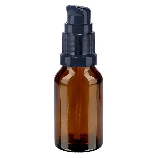 Bruine glazen flessen 15ml met zwart pompsluiting Bruine glazen flessen 15ml met zwart pompsluiting