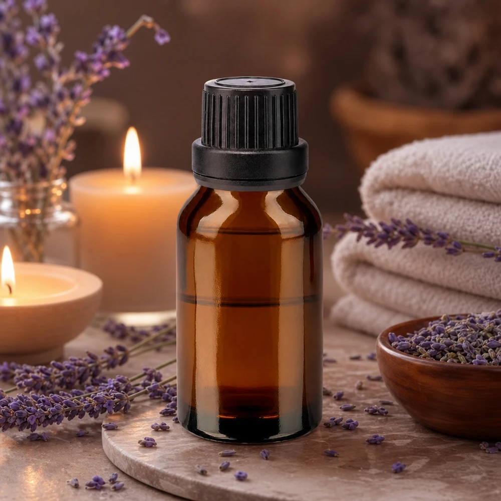 Aromatherapie-flesje 30 ml, bruin apothekersglas, zwarte schroefdop 11 mm