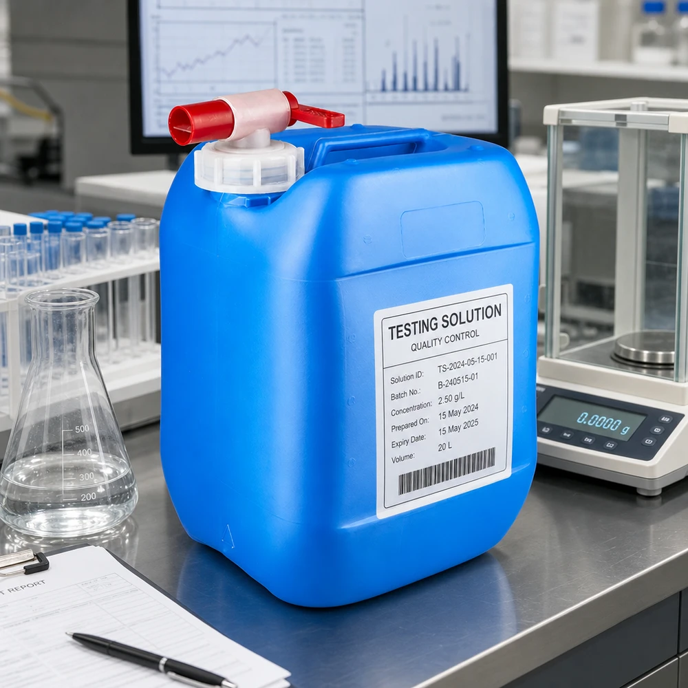 Compacte blauwe voorraadkan van 10 liter met uitloopklep aan de zijkant en verzonken handgreep