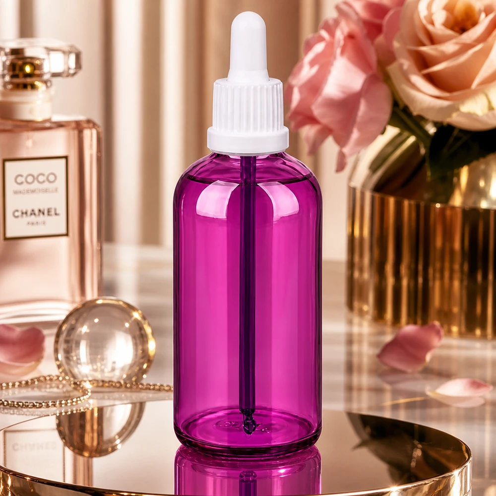 100ml pipetfles wit Originality schroefdop PurpleLine UT18/100 Hoogwaardige PurpleLine druppelfles 100ml in paars voor wellness- en spatoepassingen