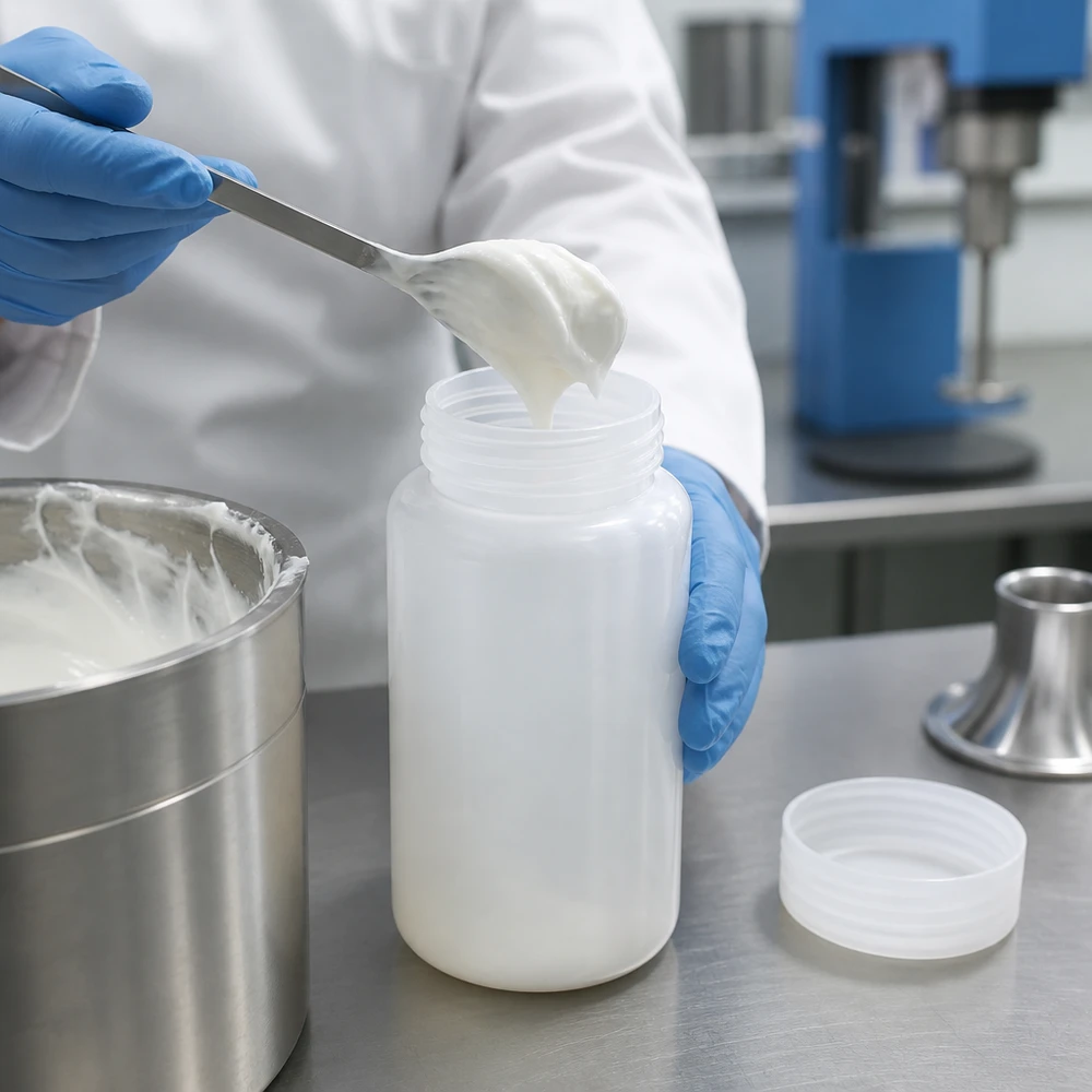 Wijde hals laboratoriumfles 1000ml met sluiting Laboratoriumfles van 1000 ml HDPE met brede opening, ideaal voor viskeuze stoffen en crèmes
