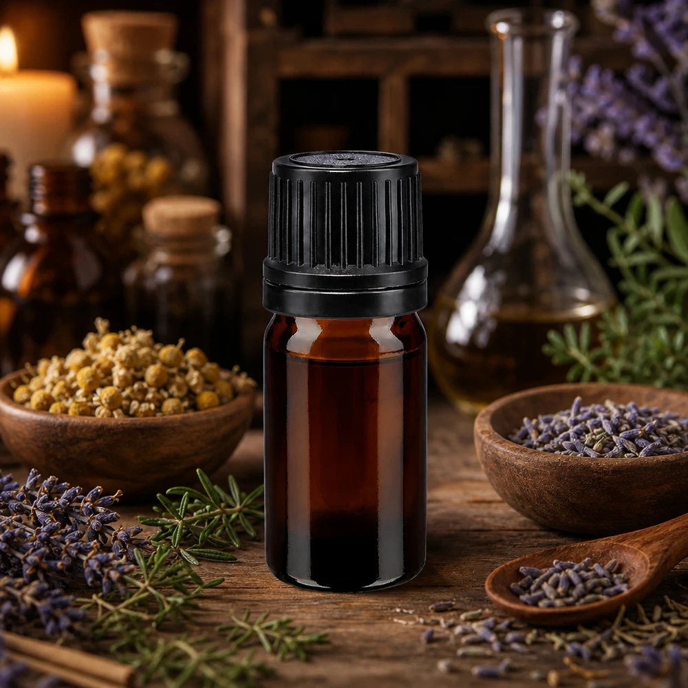 Bruine glazen fles 5ml met zwart schroefsluiting uitgietring VR Compacte apothekersglasfles van 5 ml, UV-bestendig, met zwarte verzegeling