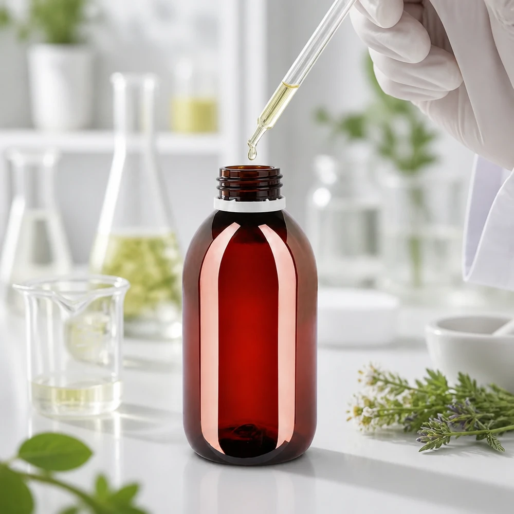 PET fles 250ml met witte verzegelstop, geribbeld Lichtdichte kunststof fles van 250 ml met verzegelde sluiting voor natuurextracten