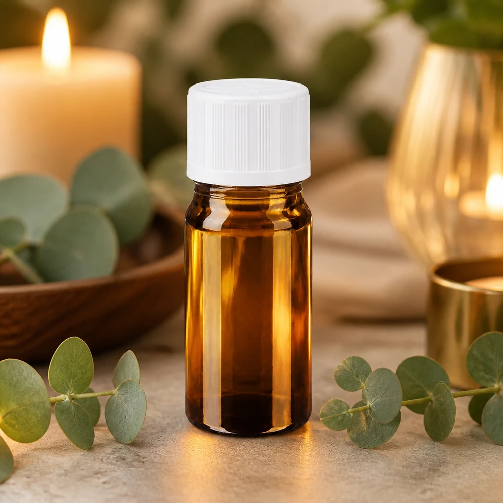 Compacte aromatherapie-flesje van 5 ml met KiSi-dop, wit, in een wellness-sfeer