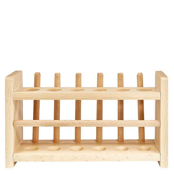 Reageerbuisrekken van hout, voor glazen buizen tot ca. 18 mm Ø voor 6 buizen, met 6 staven Reageerbuisrekken van hout, voor glazen buizen tot ca. 18 mm Ø voor 6 buizen, met 6 staven
