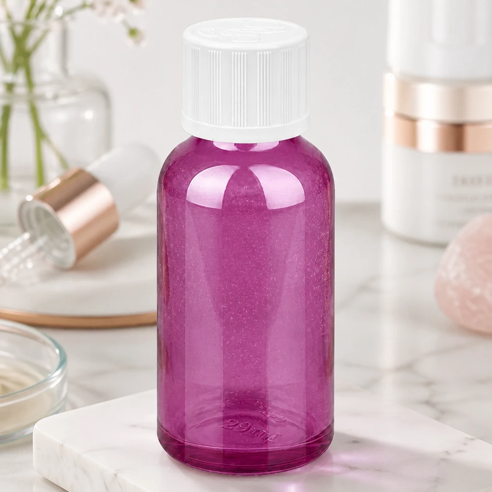 30ml druppelfles 1,2mm wit standaard kindveilig PurpleLine.UT18/30 Paars 30ml flesje met kindveilige druppeldop, ideaal voor aromatherapie en wellness
