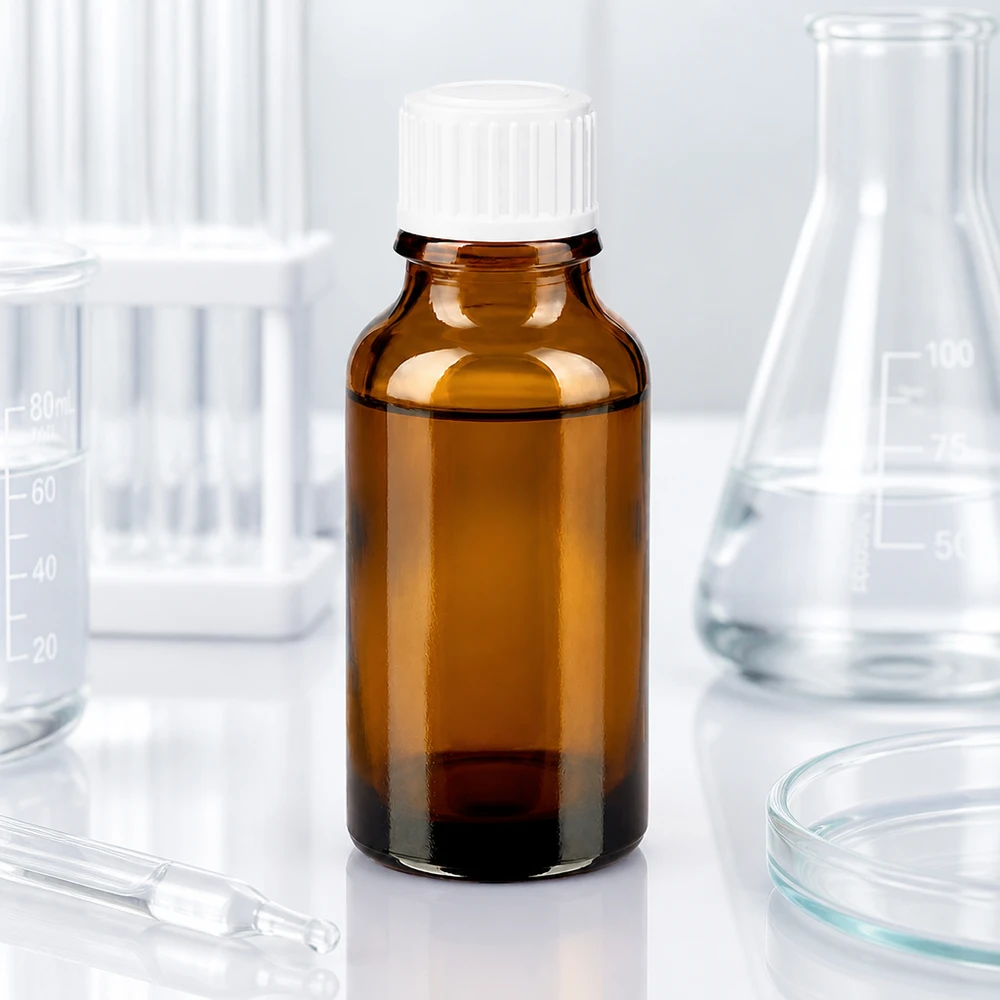 Bruine glazen fles 20ml met wit schroefsluiting St Lichtbestendig apothekersflesje van 20 ml, bruin glas SV STD wit 11 mm, voor farmaceutische en laboratoriumtoepassingen