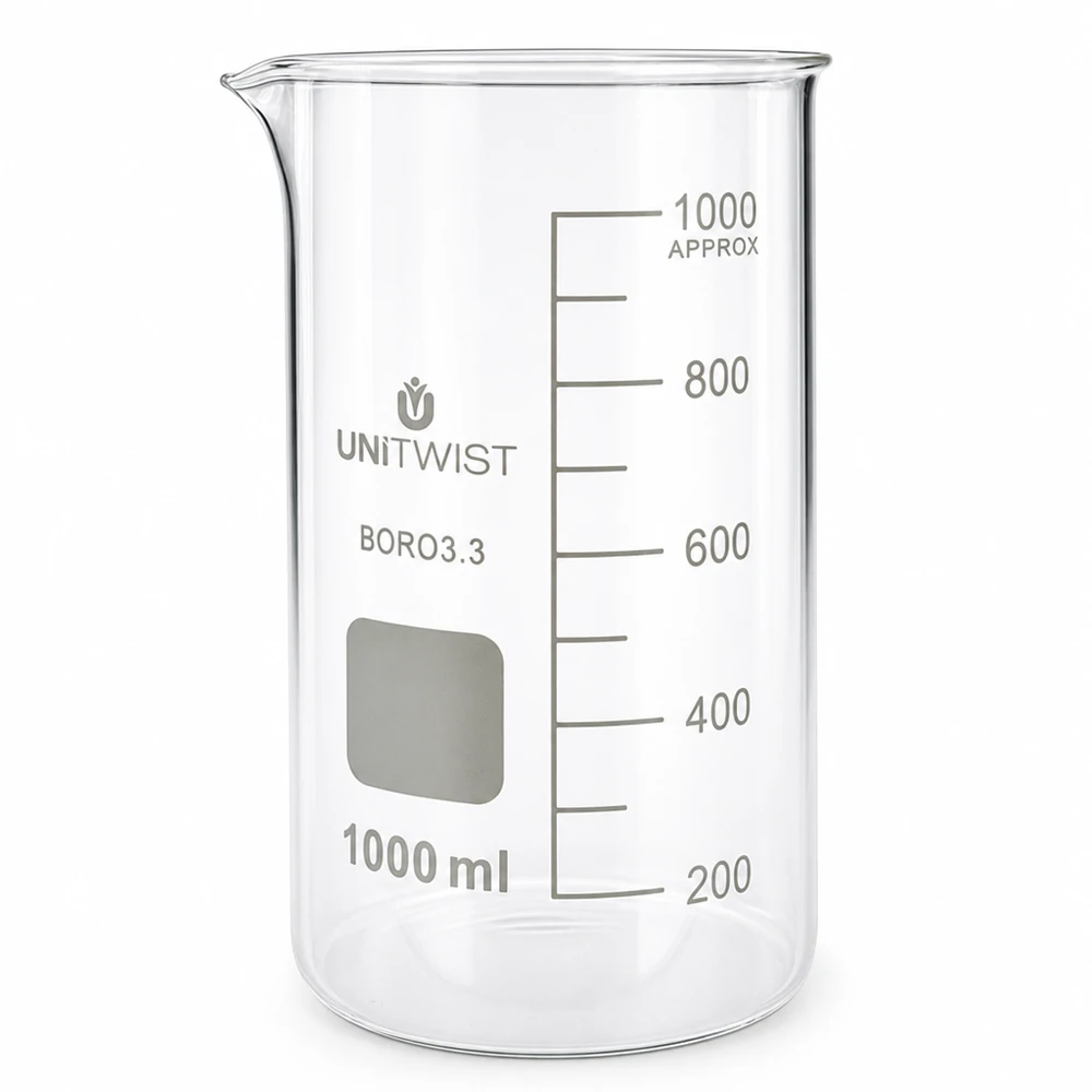 UNITWIST bekerglas 1000 ml, borosilicaat, hoog model, ideaal voor laboratoria en wetenschappelijk gebruik