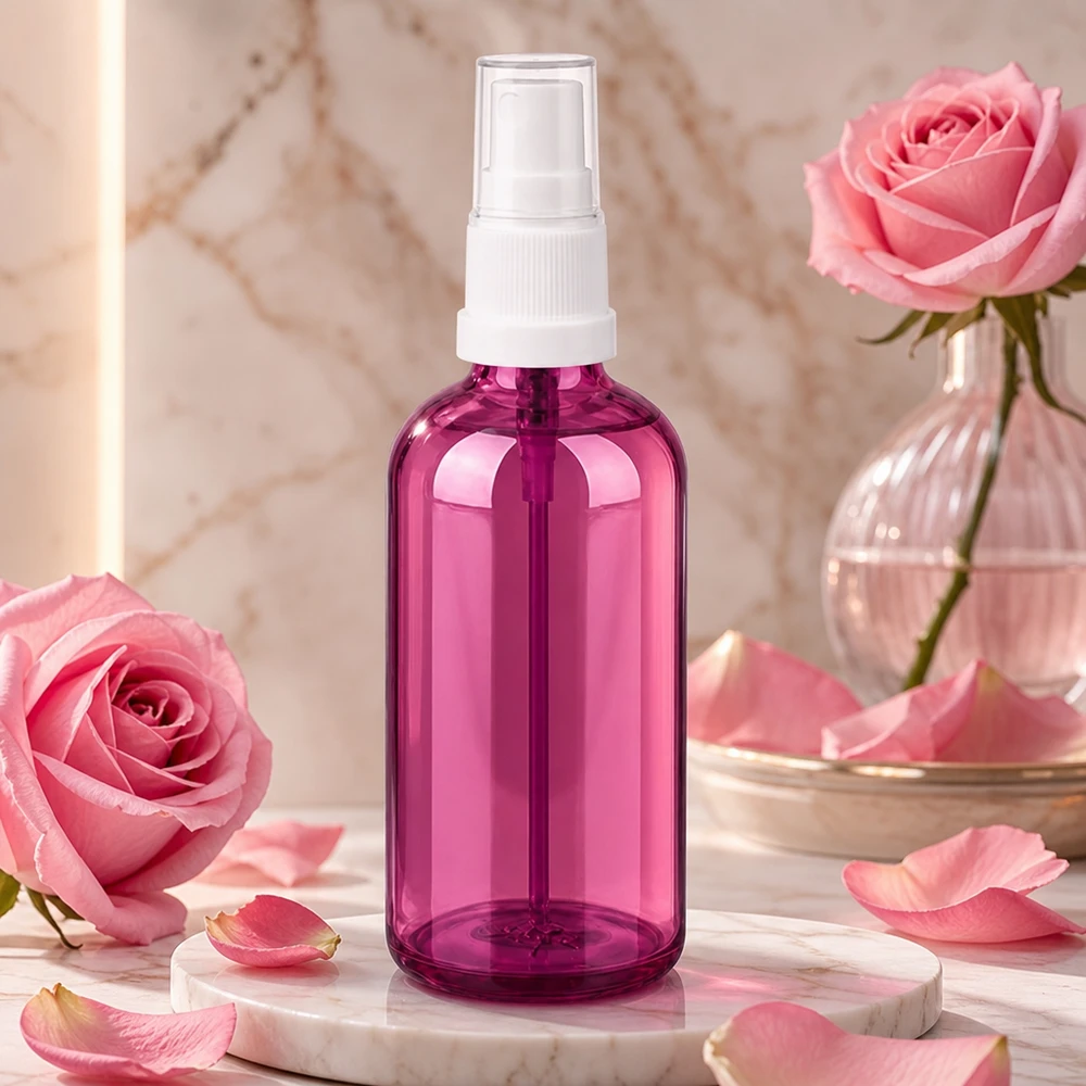 100ml spuitfles wit/transparant Standaard PurpleLine UT18/100 Paarse spuitfles van 100 ml met fijne nevel voor schoonheid en wellness