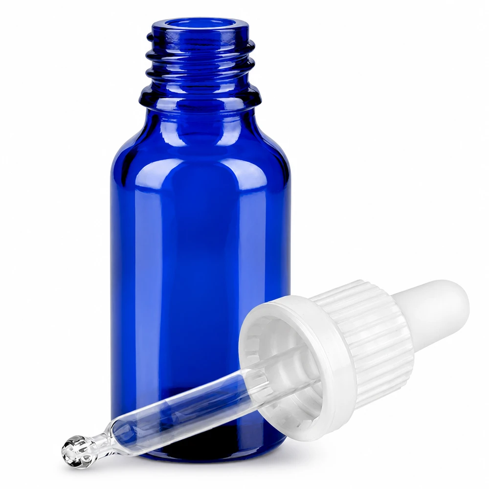 20ml pipetfles wit OV BlueLine UT18/20 Hoogwaardige pipetfles van 20 ml van blauw borosilicaatglas met druppelaar
