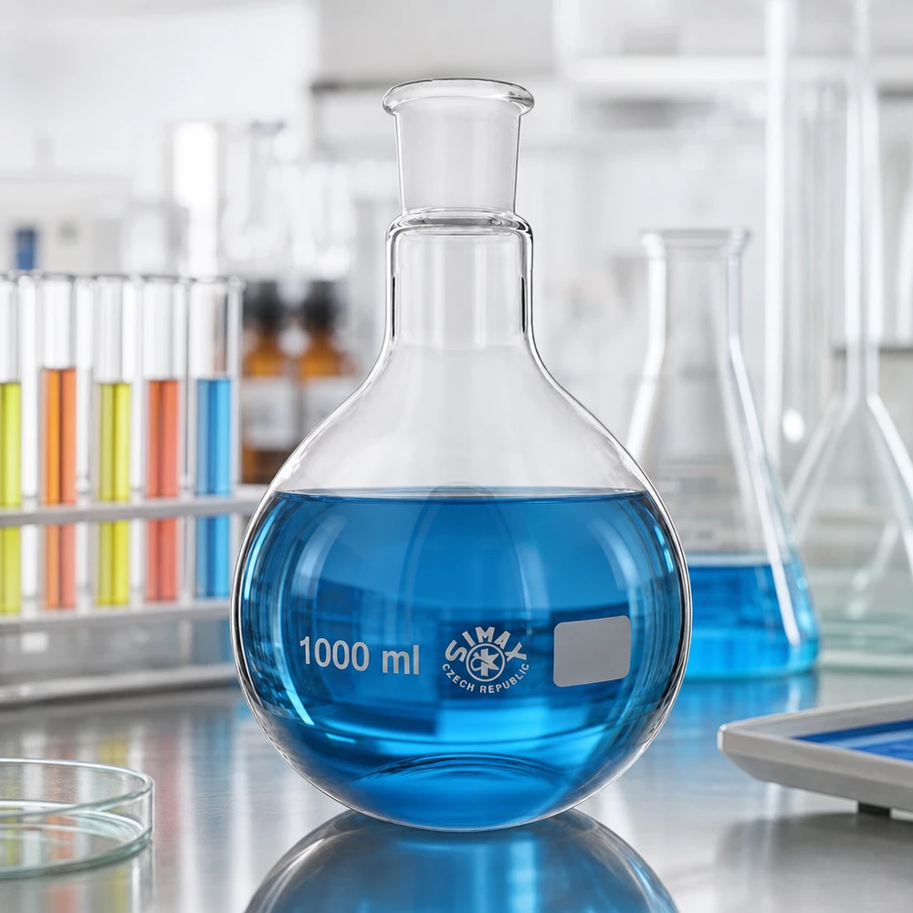 Transparante reactiekolf 1000ml met ergonomische bolvorm en 29/32 glas geslepen verbinding