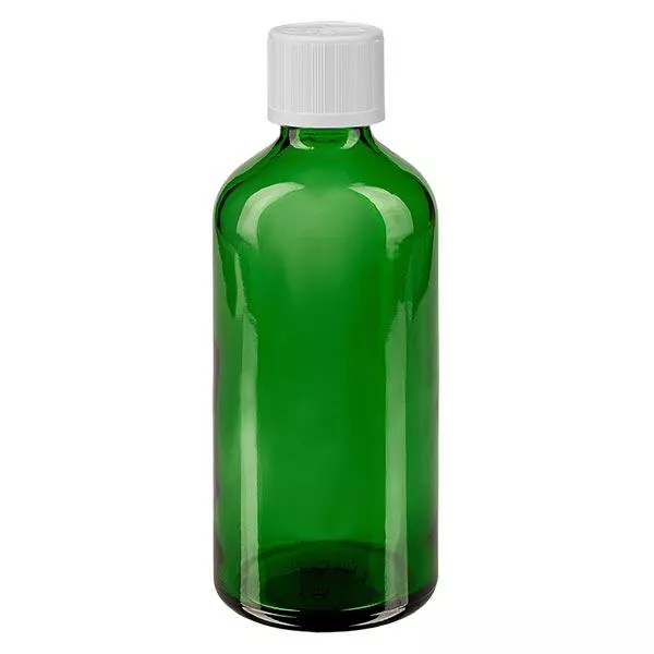 Groenen glazen flessen 100ml met wit druppelsluiting kinderslot St Groenen glazen flessen 100ml met wit druppelsluiting kinderslot St