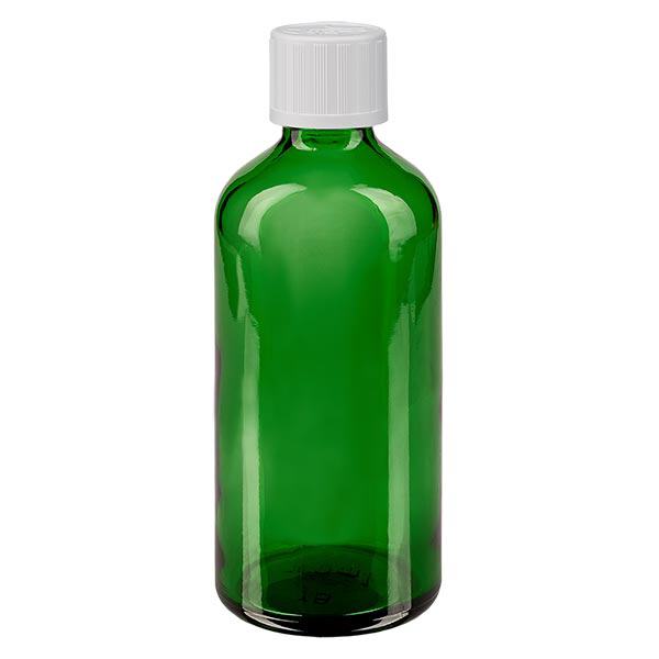 Groenen glazen flessen 100ml met wit druppelsluiting kinderslot St Groenen glazen flessen 100ml met wit druppelsluiting kinderslot St