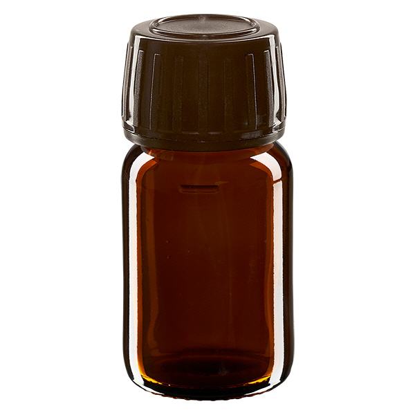 30ml Euro-medicijnfles bruin met bruine schroefsluiting VR 30ml Euro-medicijnfles bruin met bruine schroefsluiting VR
