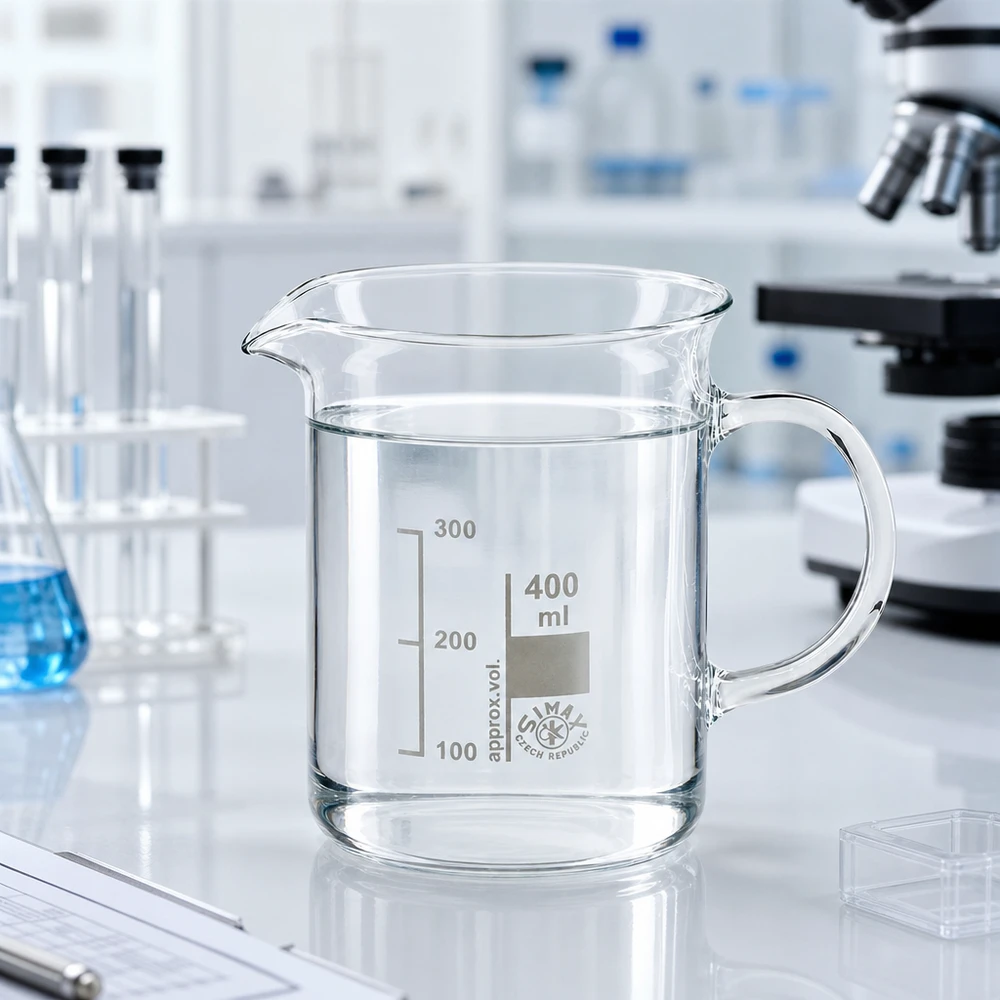 Lege bekerglas van 400 ml met handvat, vervaardigd uit hittebestendig borosilicaatglas, voor chemische experimenten