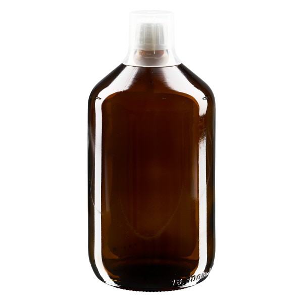 1000 ml Euro-medicijnflessen met witte schroefsluiting en doseerbeker 30ml 1000 ml Euro-medicijnflessen met witte schroefsluiting en doseerbeker 30ml