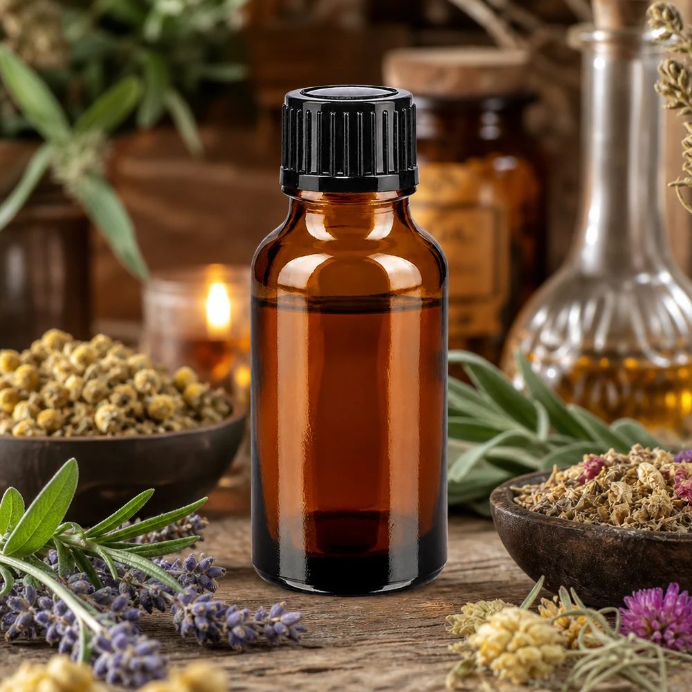 Lichtbestendige fles van bruin glas, 20 ml, ideaal voor natuurlijke cosmetica en plantaardige extracten