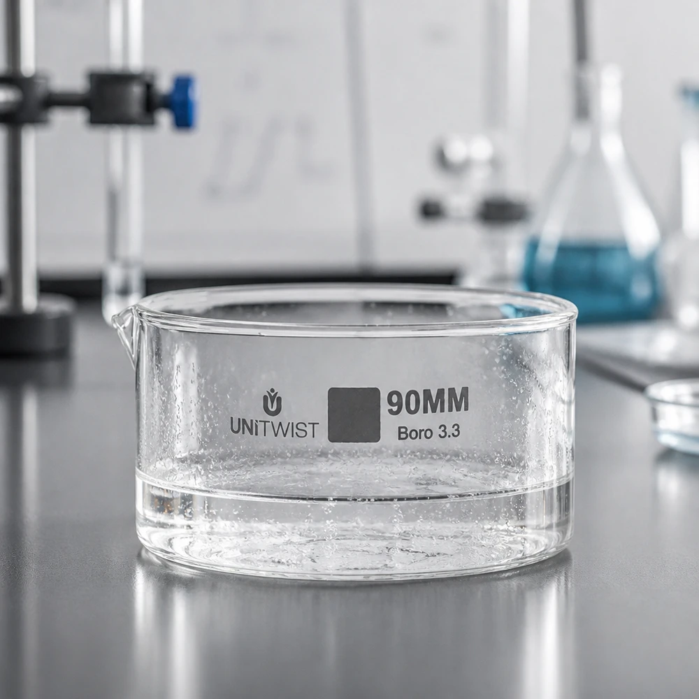 Kristalliseer schaal ø90mm borosilicaatglas UNiTWIST Vlakke verdampingsschaal 90 mm, borosilicaatglas, hittebestendig, UNiTWIST Boro 3.3, helder