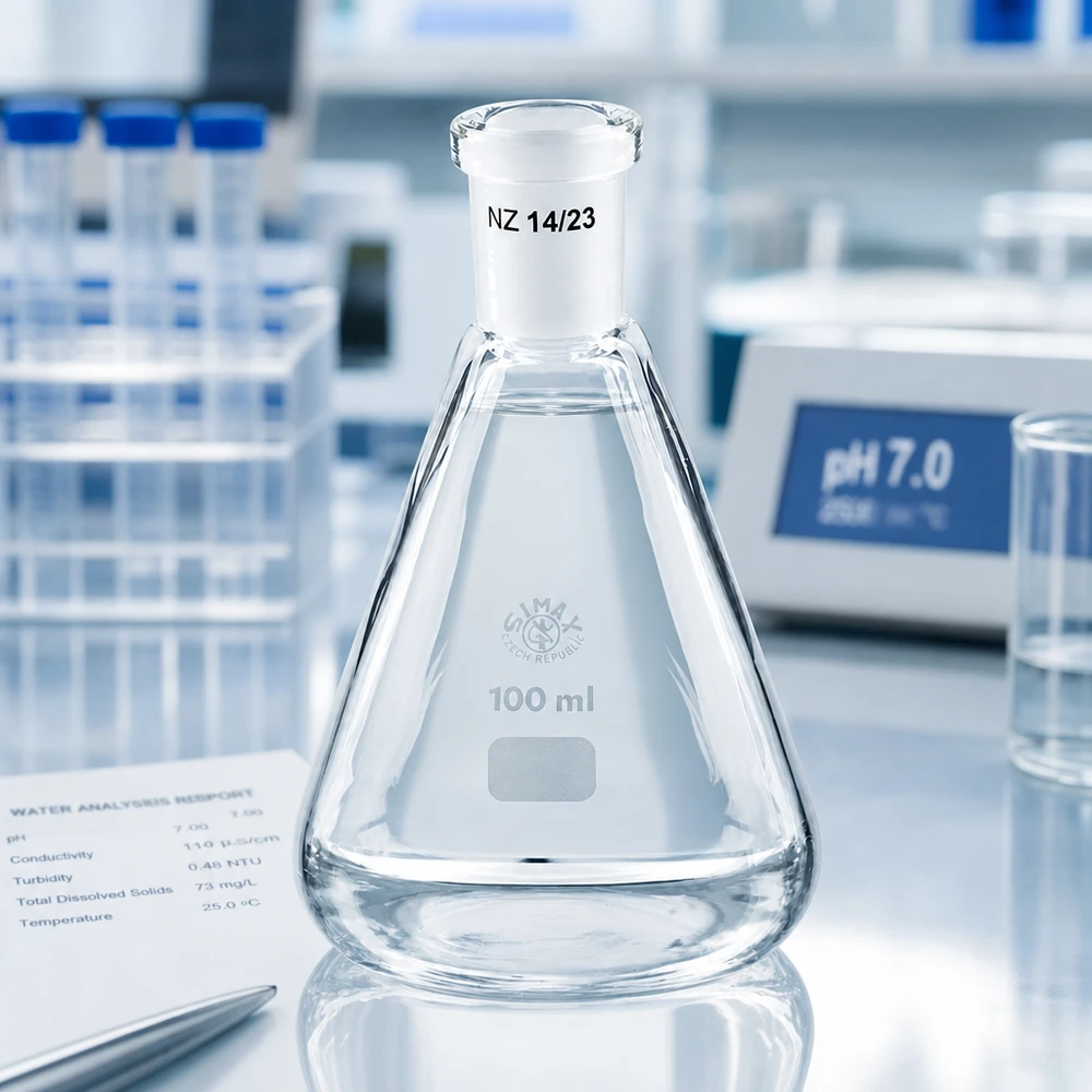 Erlenmeyer 100ml nauwe hals borosilicaat met slijpstuk 14/23
