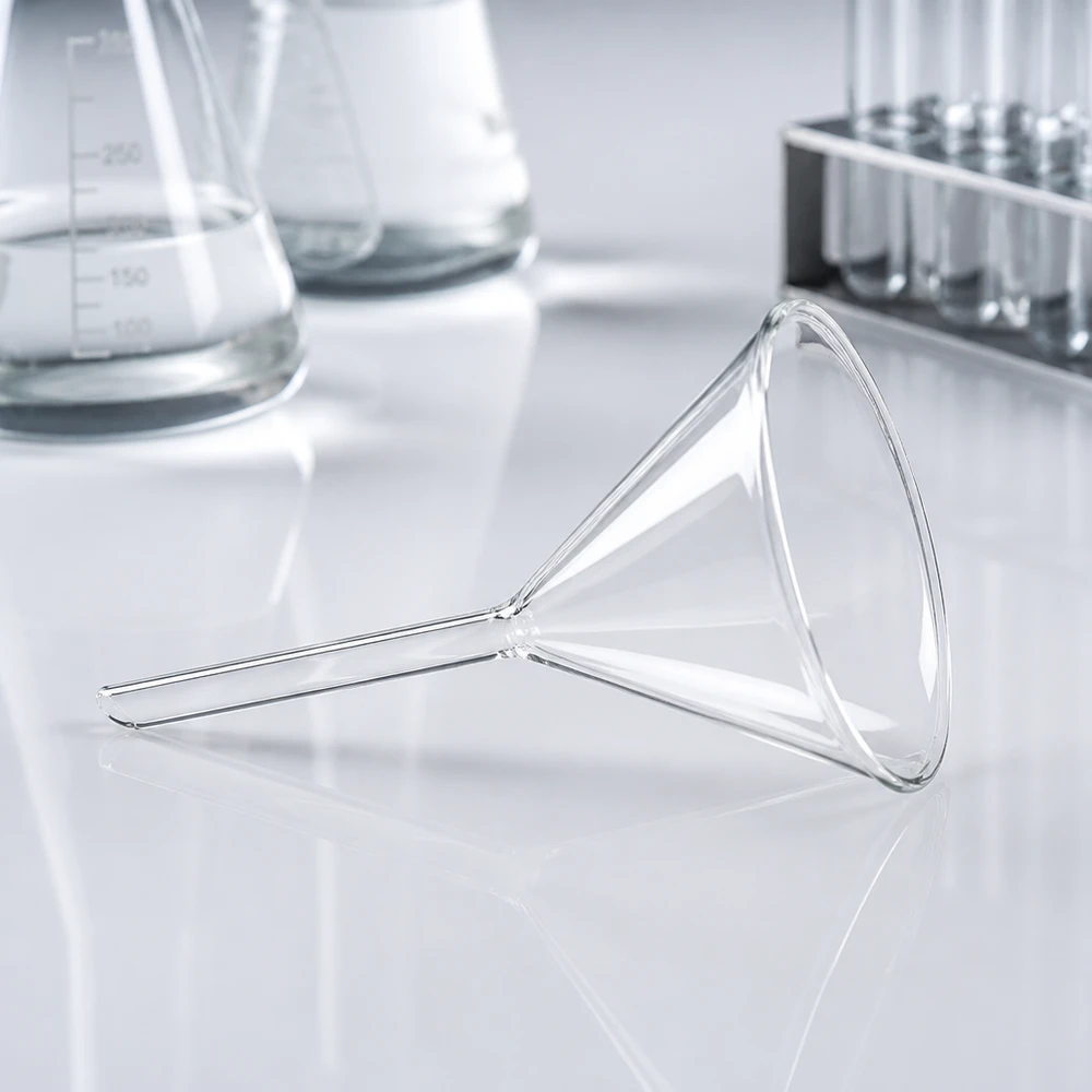 Robuuste borosilicaat trechter met een hoek van 60 graden en een opening van 100 mm voor hittebestendige laboratoriumtoepassingen