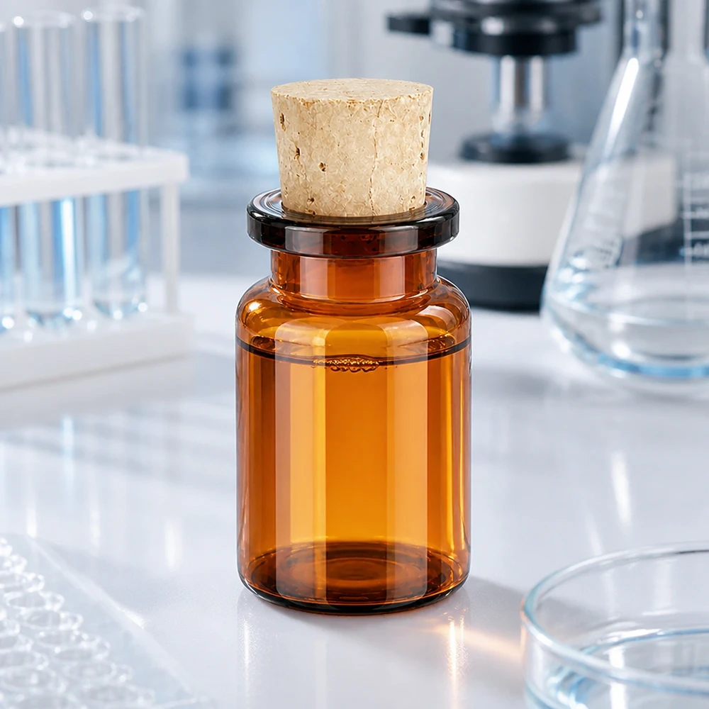Injectiefles bruin glas 5ml met kurk 11/14mm Kleine Flasche aus dunkelbraunem Glas mit Stopfen für pharmazeutische Anwendungen