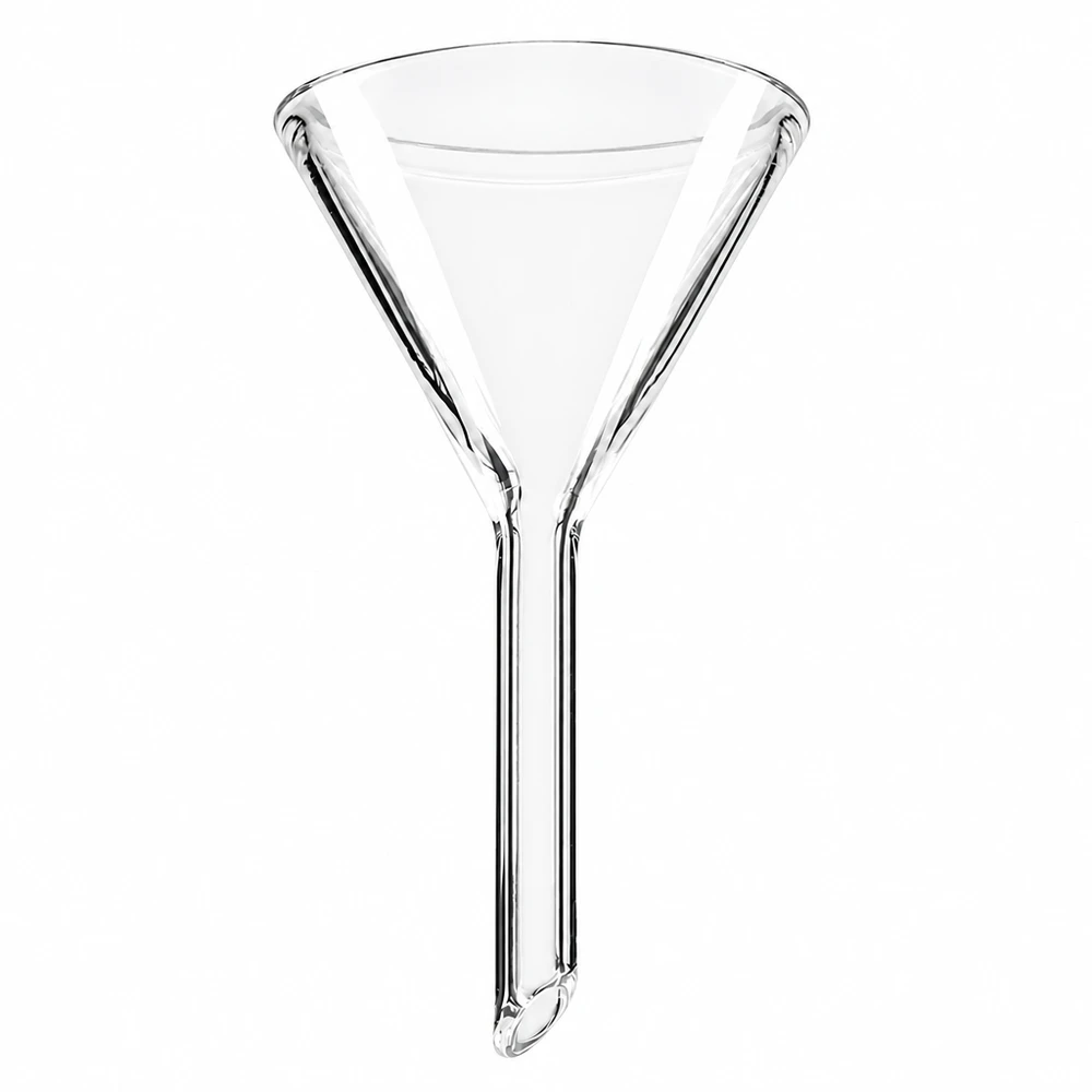 Glazen trechter 35mm diameter gemaakt van soda lime glas met 60 graden hoek en kort handvat