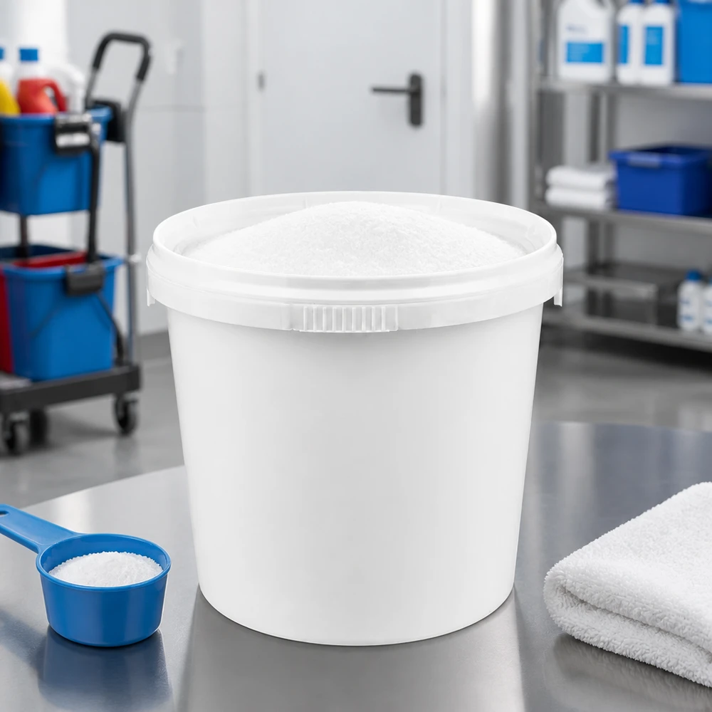 Hygiënische emmer van 1 liter van wit PP-kunststof met deksel voor schoonmaakmiddelen