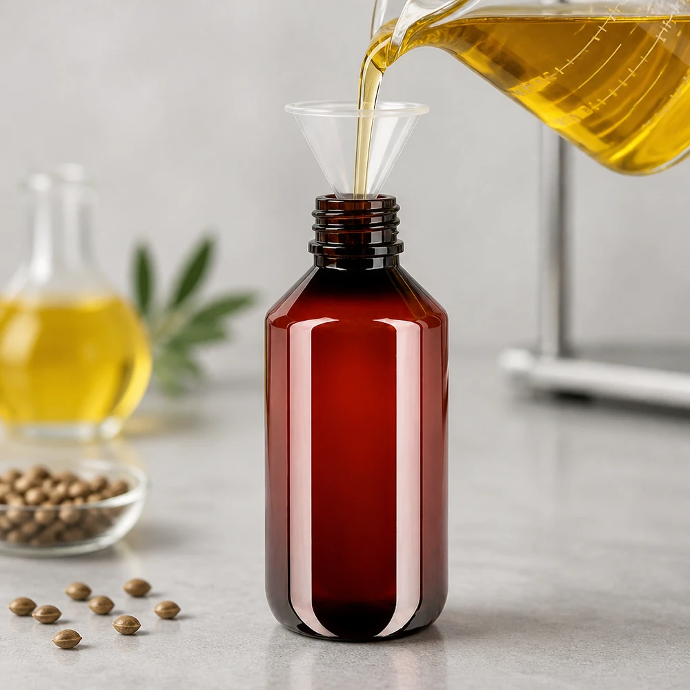 50 ml PET medicijnfles met verstuiver zwart GCMI 28/410 incl. dop transparant, standaard Kompakte bernsteinfarbene PET Flasche 200ml mit Schraubverschluss OV UV-Schutz