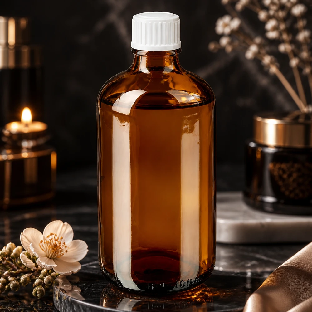 Cilindrische bruine glazen fles van 100 ml met nauwkeurige witte dop voor medische toepassingen