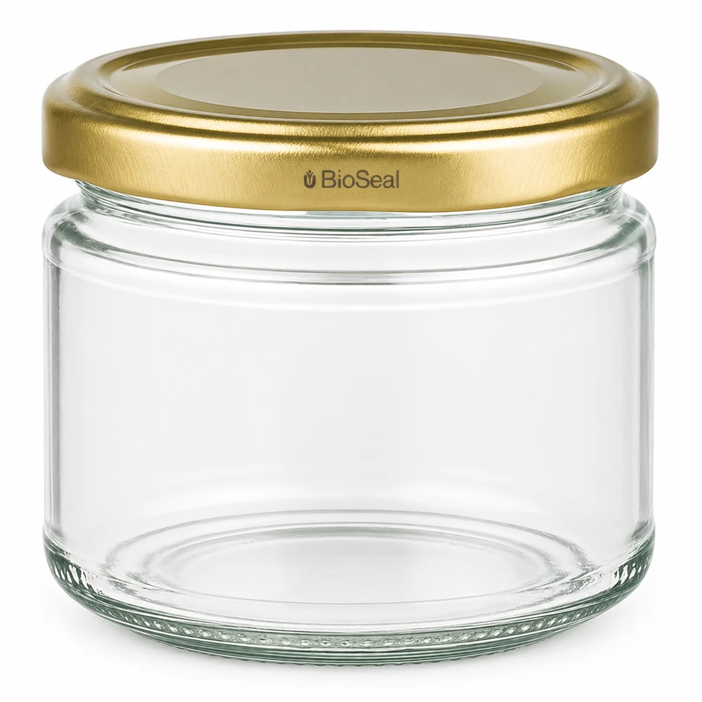 330ml rond glas met BioSeal deksel goud UNiTWIST UniTWIST Runda330 inmaakpot met gouden TO82 BioSeal deksel van helder glas voor conservering