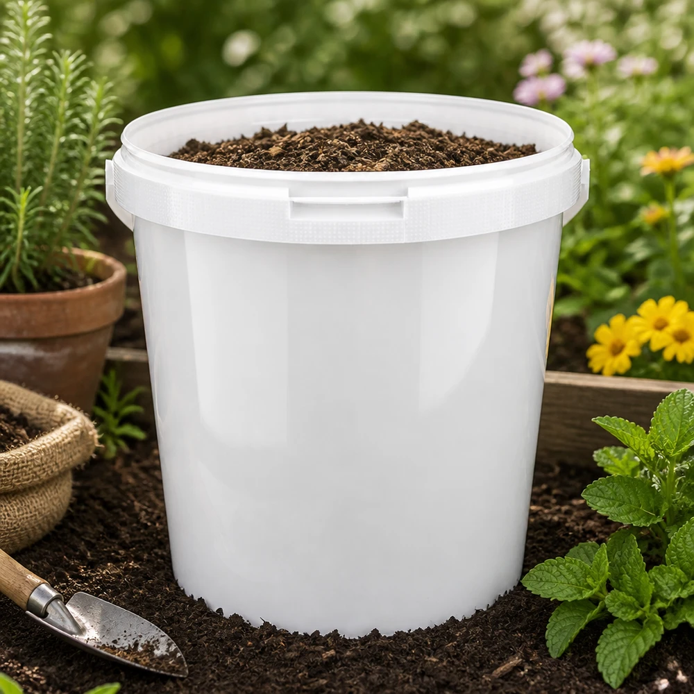10,7 liter witte emmer zonder deksel Veelzijdige witte emmer van 10,7 l, gemaakt van PP, met een gladde buitenkant, geschikt voor gebruik in de tuin