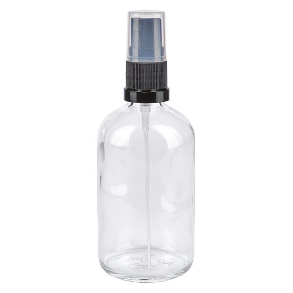 Helder glazen flessen 100ml met zwart pompverstuiver Helder glazen flessen 100ml met zwart pompverstuiver